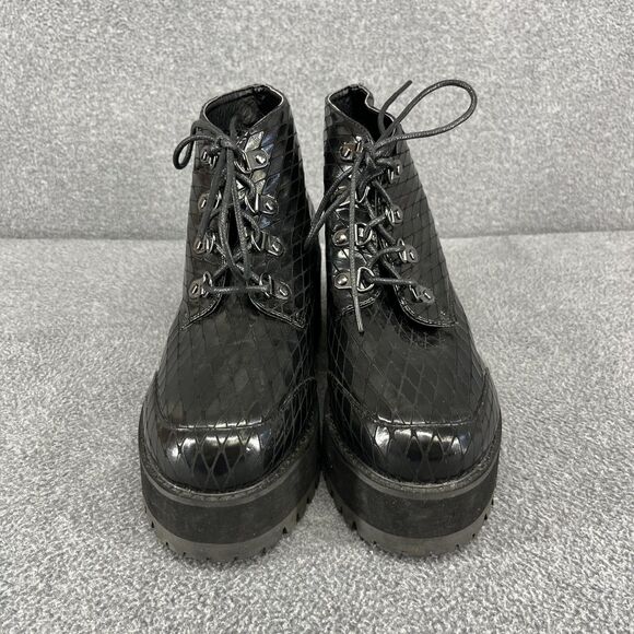 Asos Design Ankle Boots Womens 6 Black Lace Up Chunk Bootie Platform gohtic - Picture 3 of 15